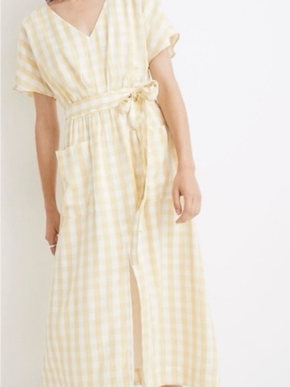 Madewell Yellow & White Gingham Tie-Waist Maxi Dress